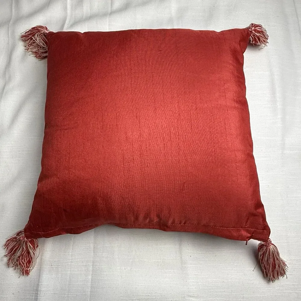 Holiday Wool Blend Embellished Christmas Tree Throw Pillow Zip Cover 16”x16”